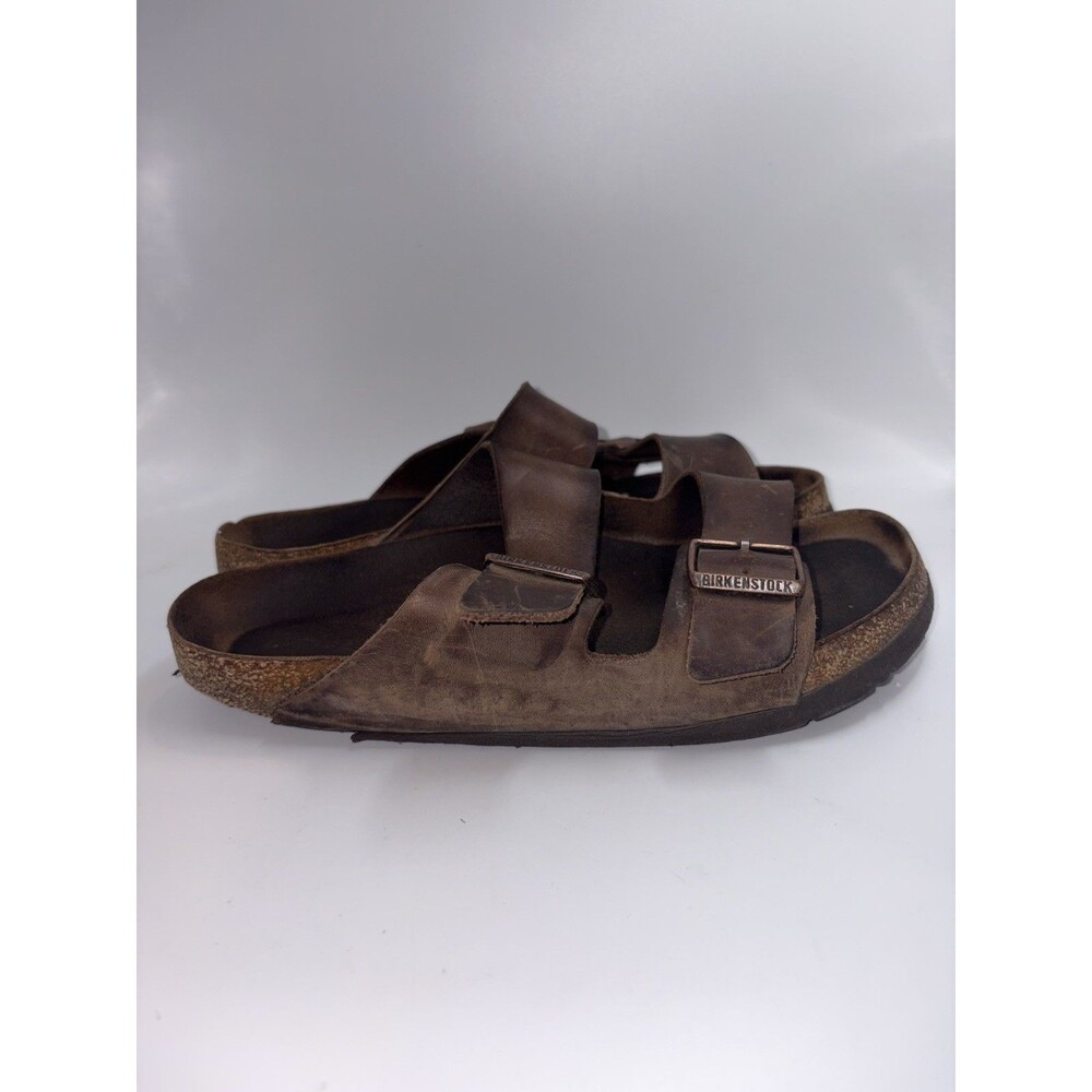 Birkenstock Arizona Sandals Mens 40 Brown Leather Two Strap Cork Footbed Slip On - Picture 5 of 10